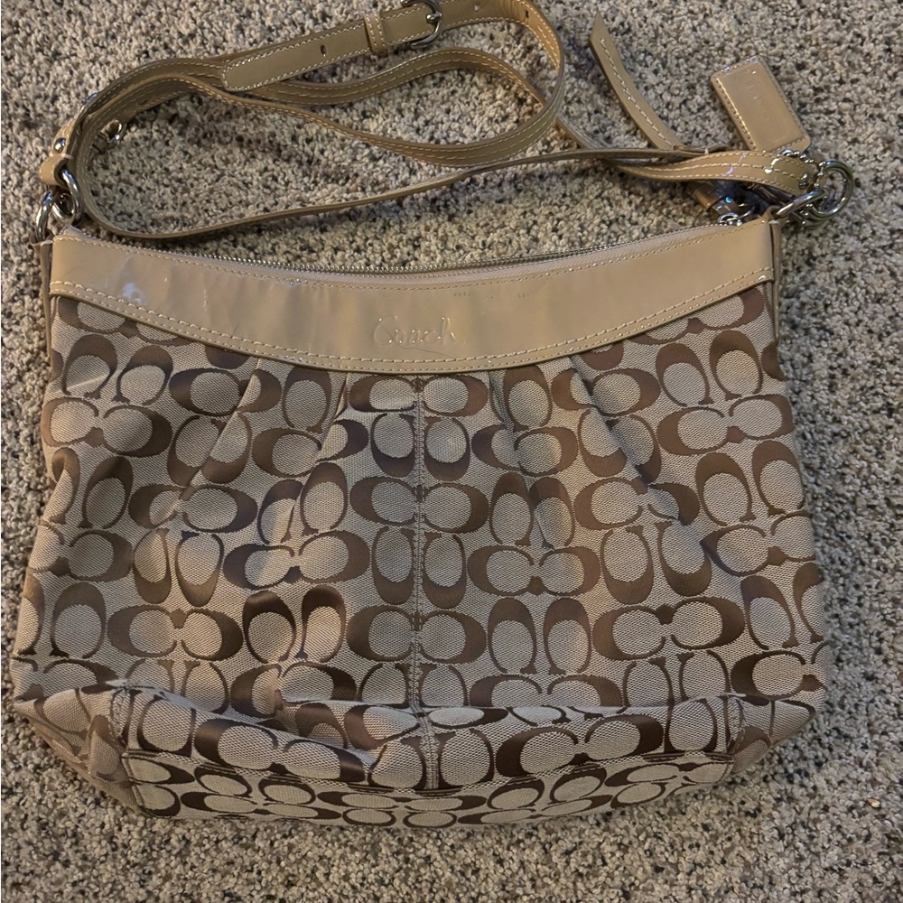 Coach Signature Brown and Tan Shoulder Bag